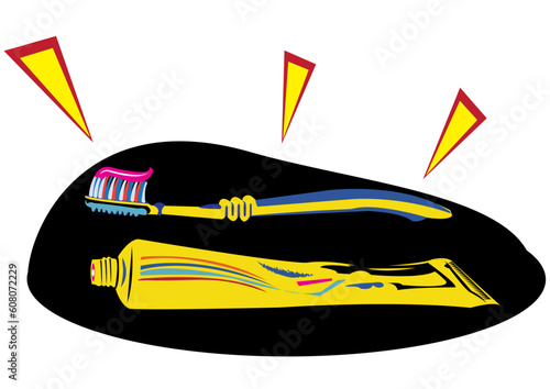Vector illustration of a toothbrush and a toothpaste in pop-art style.