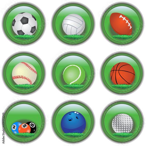 Vector illustration of different sport ball buttons.