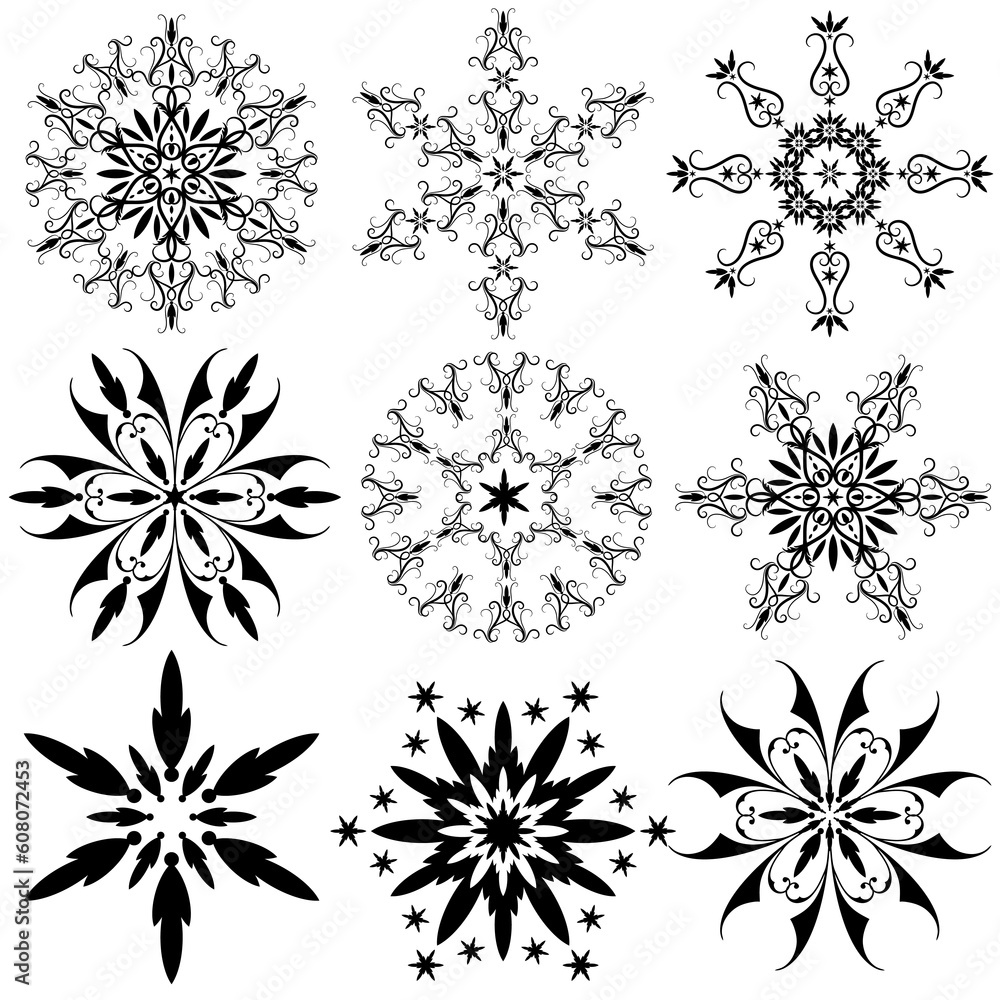 Set of vintage snowflakes isolated on white (vector)