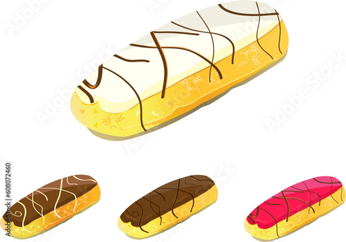 set of eclair cake with chocolate icing