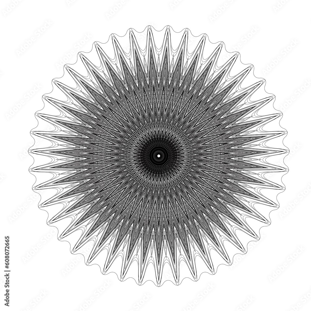 black and white mandala pattern drawing resembling spiky flowers used for decoration 7