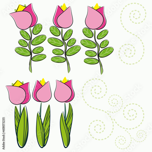Set Of Elements For Design - tulip And Curls.