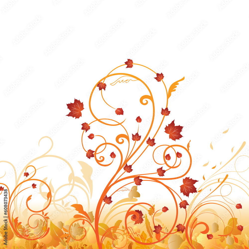 Autumn floral ornament with leaves. Vector Autumn floral ornament with leaves. Vector