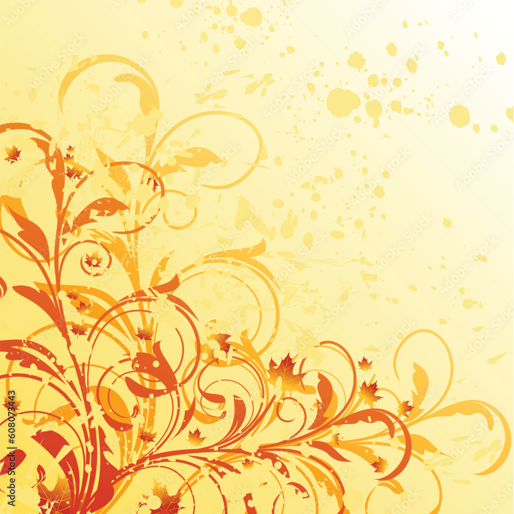 Autumn floral grunge background with maple. Vector Autumn floral grunge background with maple. Vector