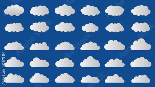 Cloud Icon Set Isolated on Blue Background. Vector Illustration