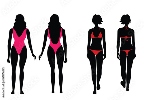 Vector illustration of silhouettes of women in bathing suit
