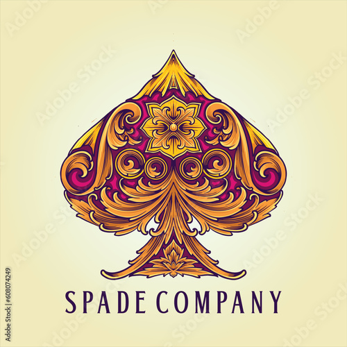 Vintage engraving ornament decorative ace of spade vector illustrations for your work logo, merchandise t-shirt, stickers and label designs, poster, greeting cards advertising business company