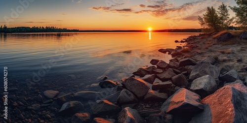 Beautiful sunrise over the lake AI Generative