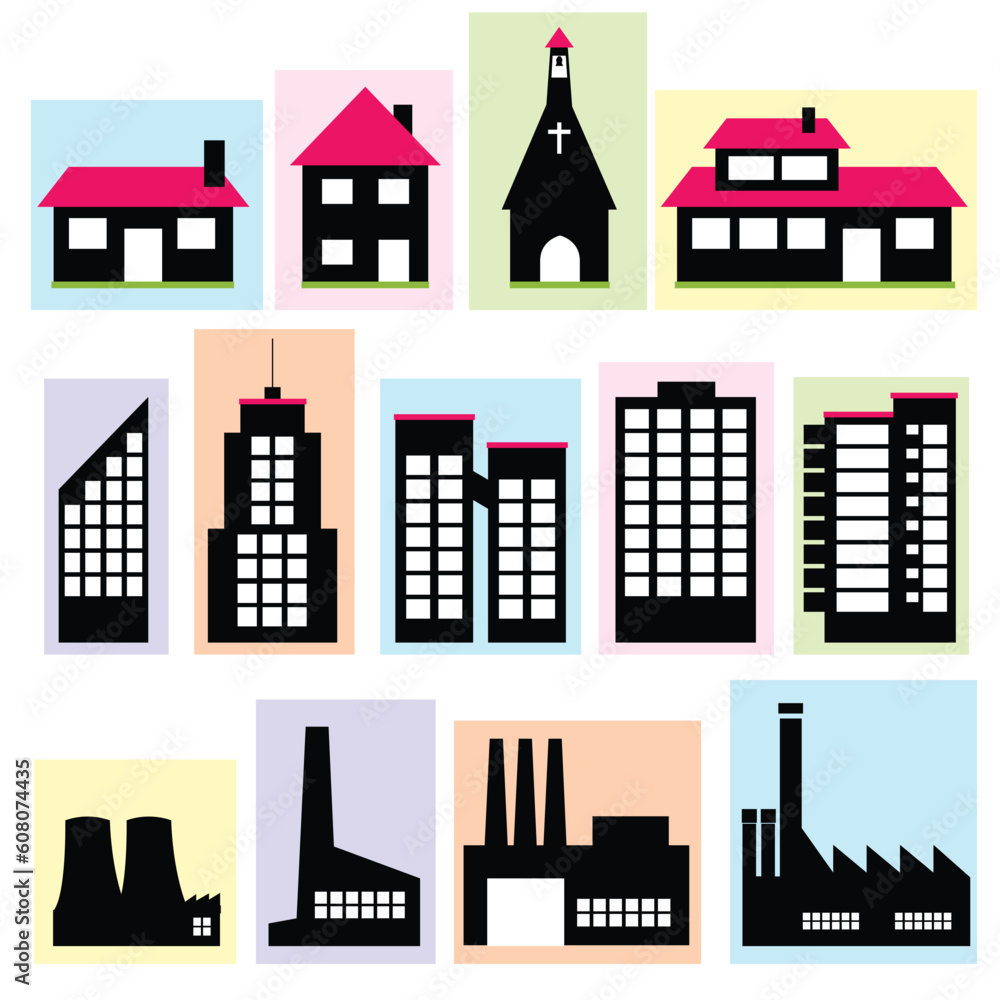 vector set of various buildings