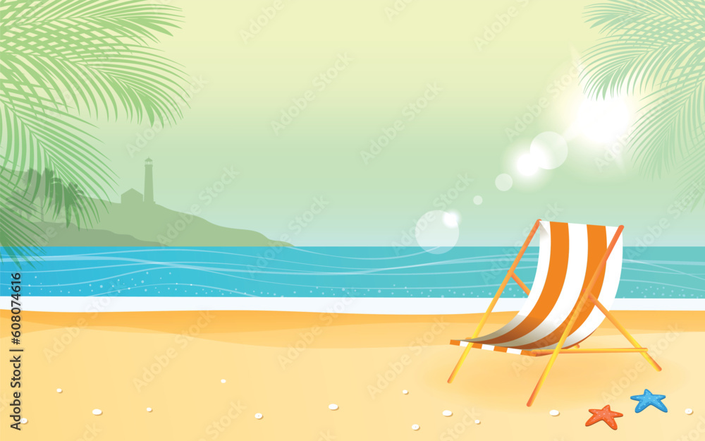 Summer Background with Beach Chair and Beach Panorama View 