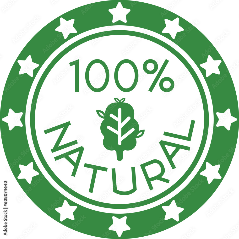 One Hundred Percent Natural Badge Stamp Style Ingredient Element One Hundred Percent Natural Badge Stamp Style Ingredient Element