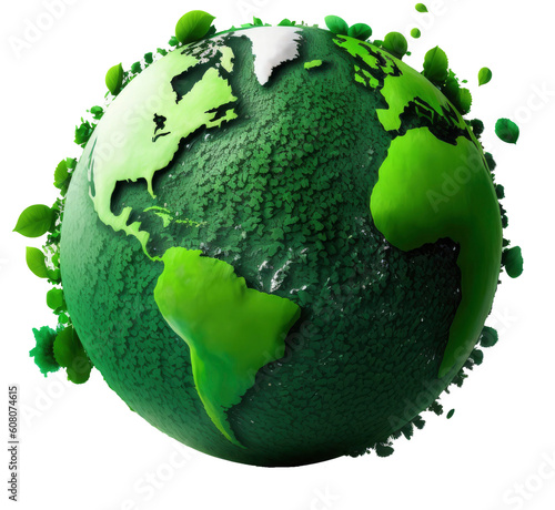 Fototapeta Naklejka Na Ścianę i Meble -  World Earth day concept. Illustration of the green planet earth on a white background. earth day poster, banner, card,  APRIL 22, Saving the planet, environment,  Planet Earth,  Generate Ai