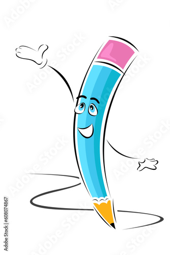 illustration of happy pencil on isolated background