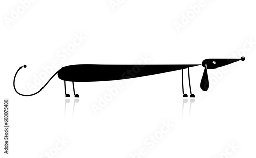 Funny black dachshund silhouette for your design