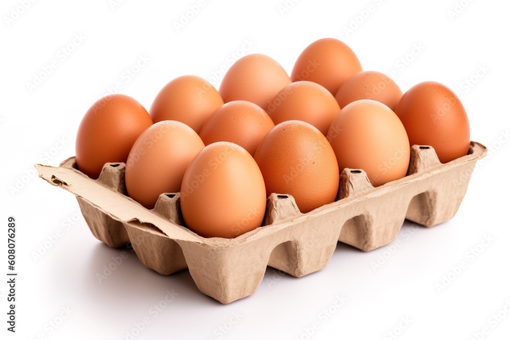 Portrait chicken eggs with crate isolated on white AI Generative Portrait chicken eggs with crate isolated on white AI Generative