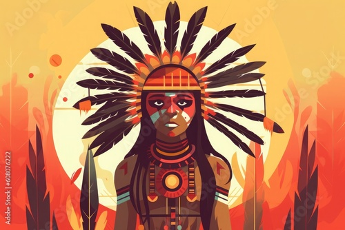 World Indigenous People Day. Illustration of a person wearing native clothe. Generative ai