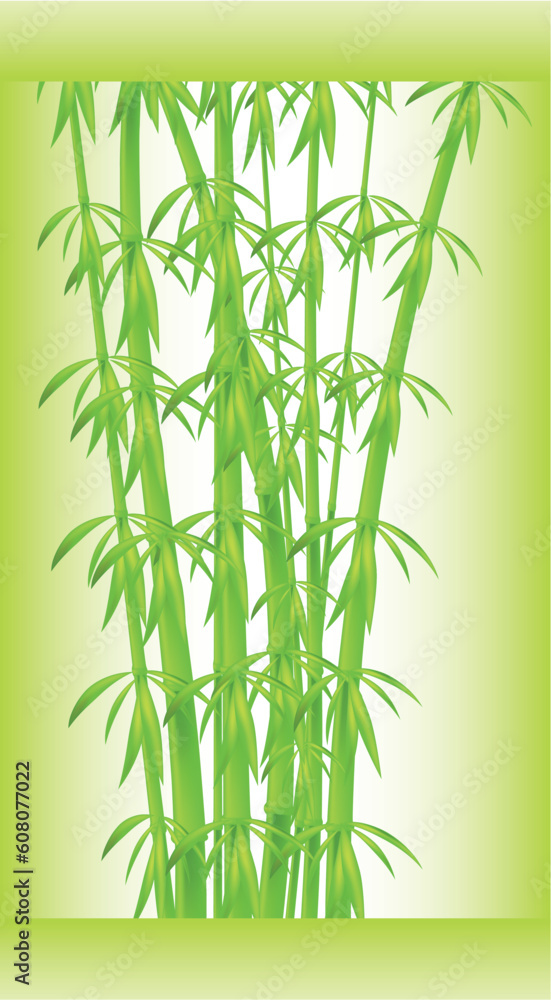 Naklejka premium Stalks and bamboo leaves on a green background
