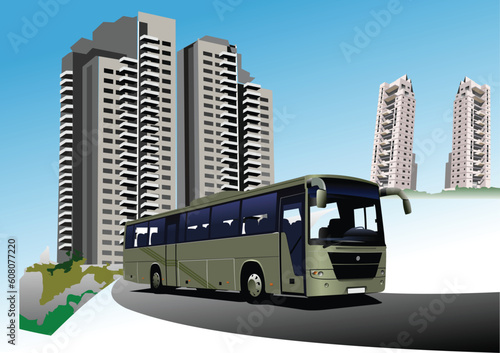 Dormitory and bus. Vector illustration