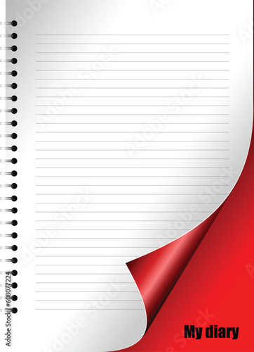 Dairy page with curl corner. Vector illustration