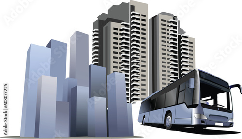 Dormitory and bus. Vector illustration