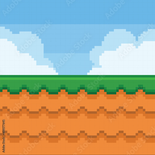 side view land and cloud in pixel art style