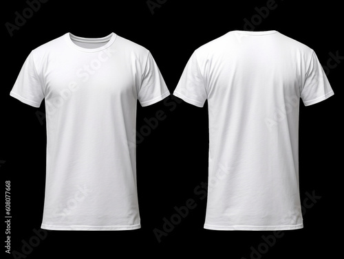 White t shirt front and back view, isolated on plain background. Ready for your mock up design template. Generative AI