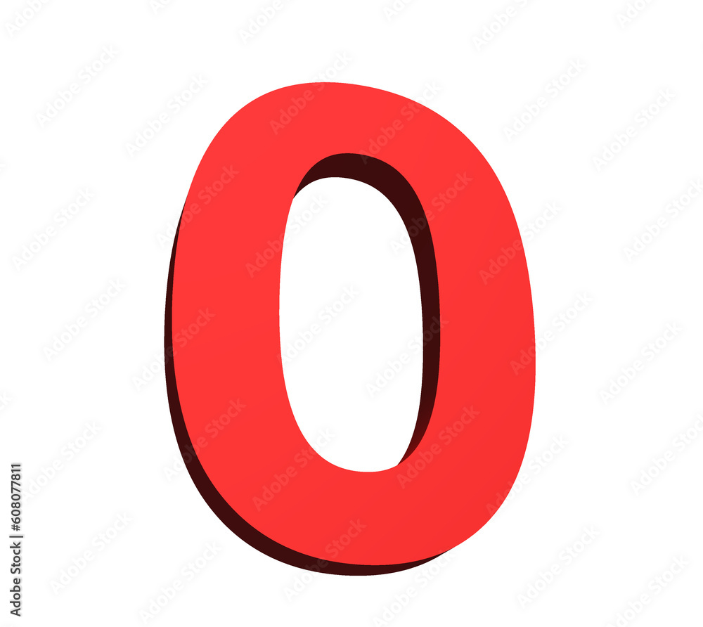 Digital png illustration of red zero with drop shadow on transparent