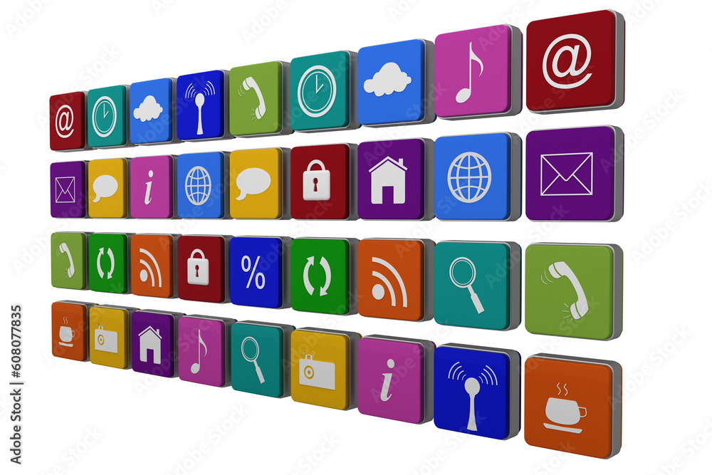 Digital png illustration of rows of internet icons on transparent background