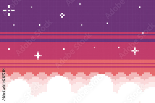 Afternoon sky with cloud background in pixel art style