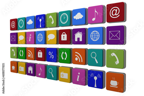 Digital png illustration of rows of internet icons on transparent background