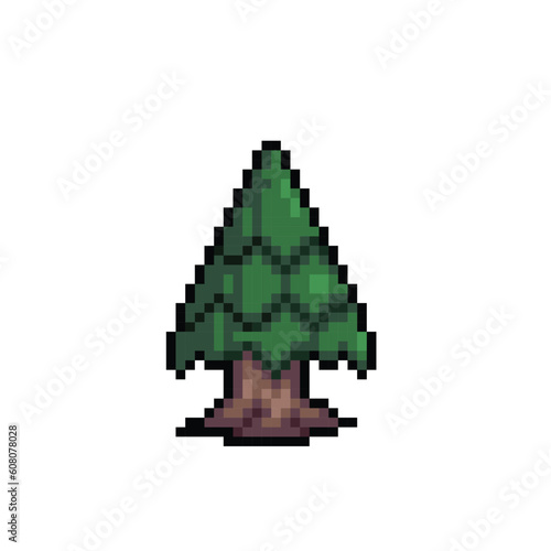 Spruce tree in pixel art style photo