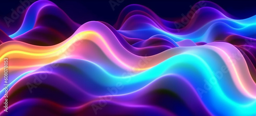 wavy neon light motion effect background. generative ai