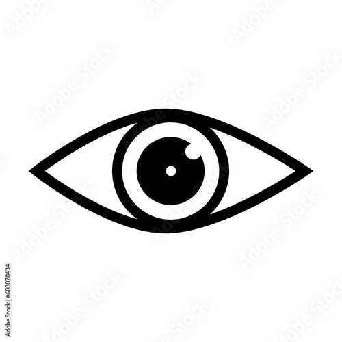Eye icon vector with double reflection in pupil. Sign of view, look, glance, glimpse, dekko, eyebeam, opinion, eyewink, peek and eye. photo
