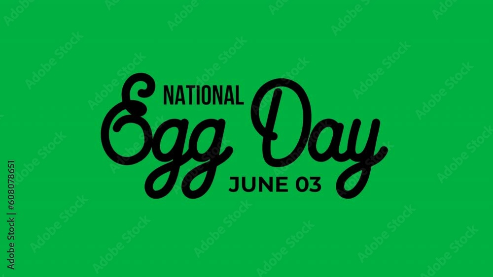 National Egg Day text animation in black adn white color on green screen. June 3. Holiday concept. Handwriting Lettering for banner, card, poster with chroma key National Egg Day text animation in black adn white color on green screen. June 3. Holiday concept. Handwriting Lettering for banner, card, poster with chroma key