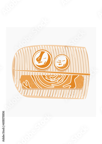 Editable Top View Flat Monochrome Style Indian Masala Dosa With Chutney and Sambar on Banana Leaf Vector Illustration for Artwork of Cuisine Related Design With South Asian Culture and Tradition