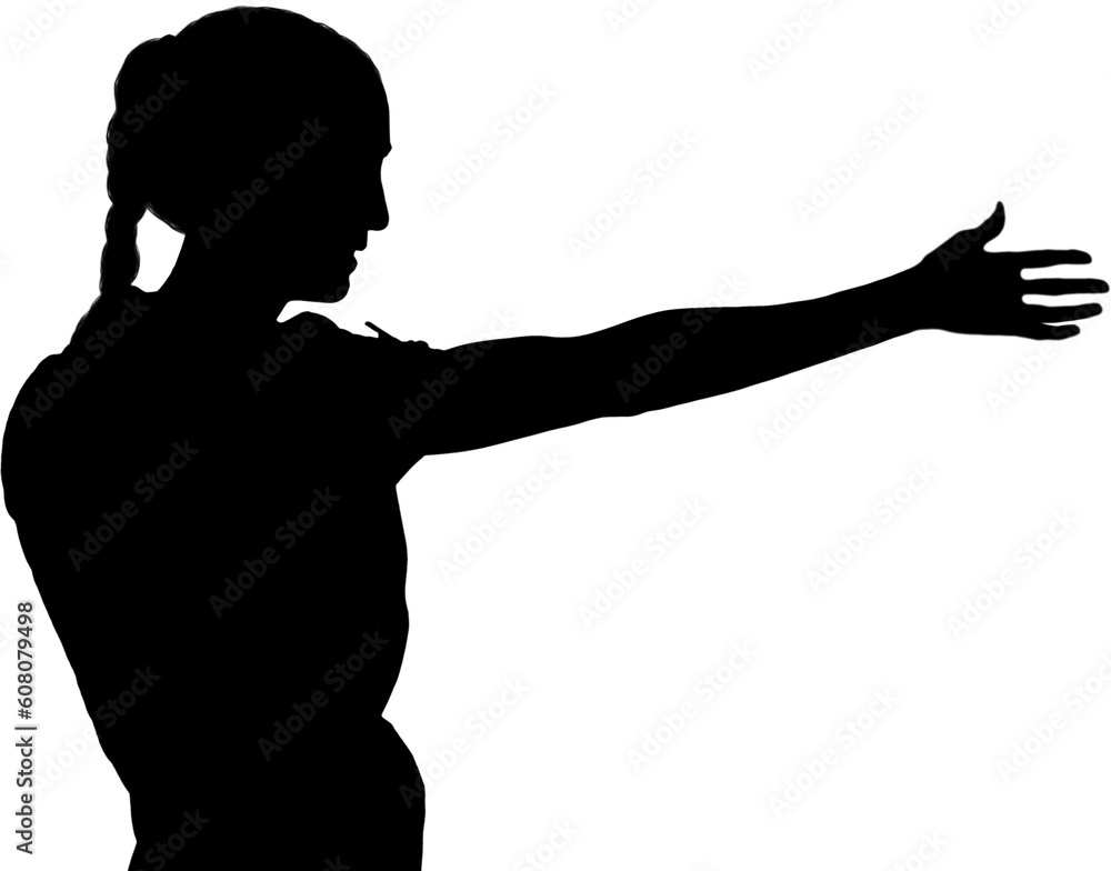 Digital png silhouette image of woman stretching on transparent background