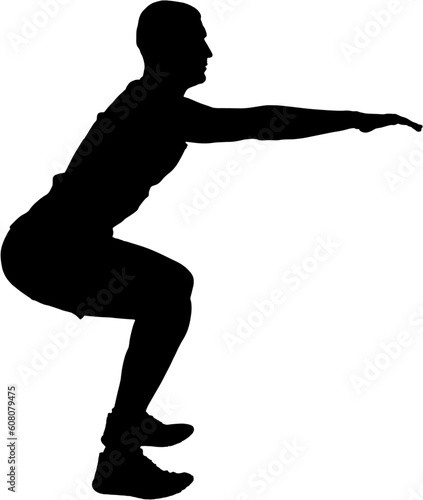 Digital png silhouette image of man doing squats on transparent background photo