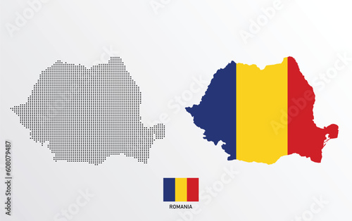 Fotografía Set of political maps of Romania with regions isolated and flag on white backgro