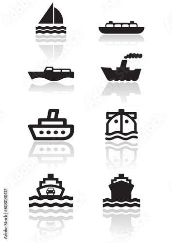 Vector set of different boat illustrations or symbols. All vector objects are isolated. Colors and transparent background color are easy to adjust.