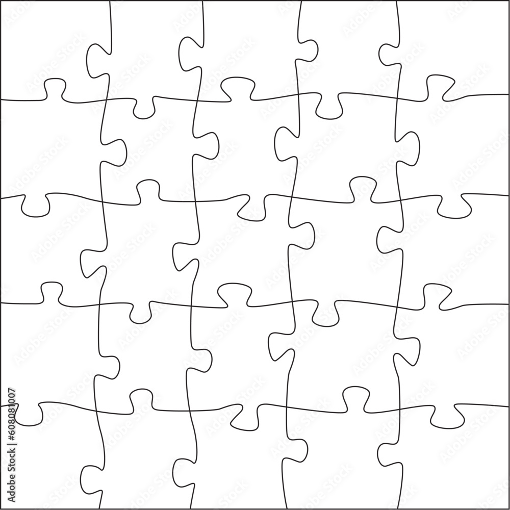 Vector template of a jigsaw puzzle with irregularly shaped pieces