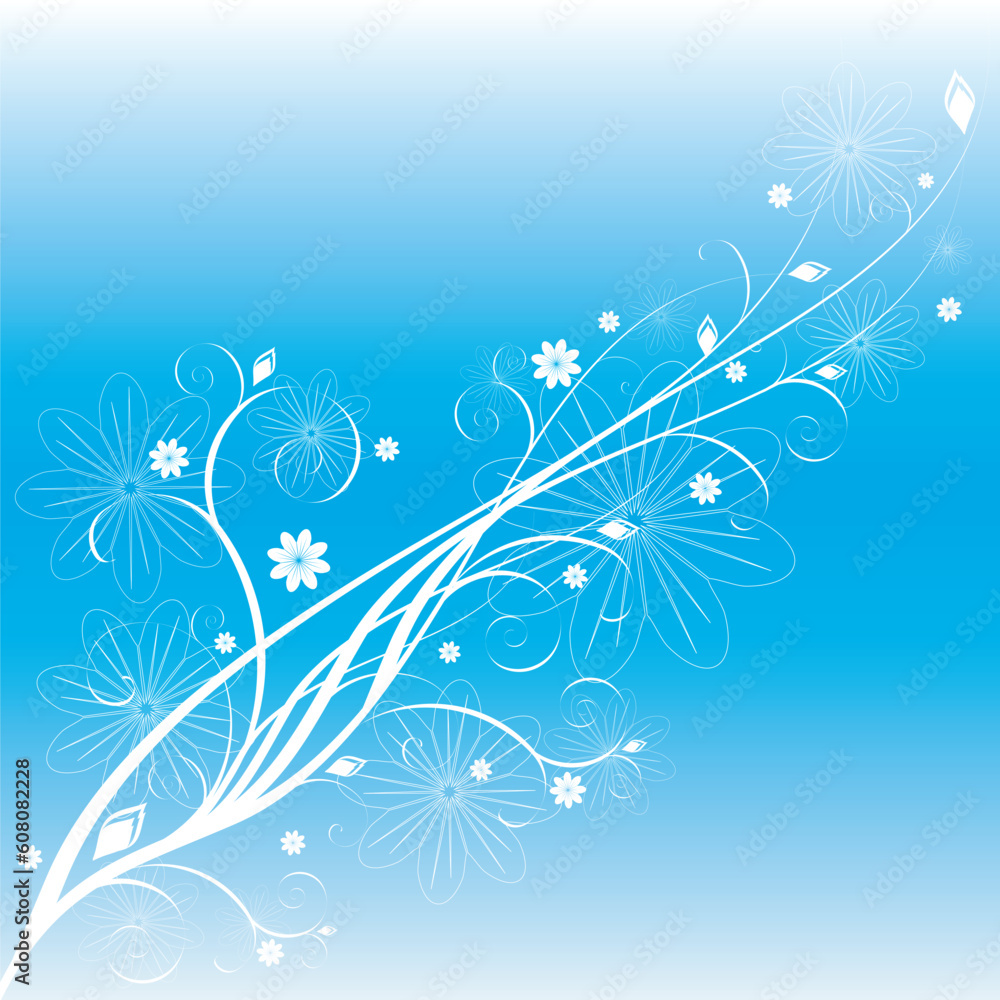 White flower pattern on dark blue background