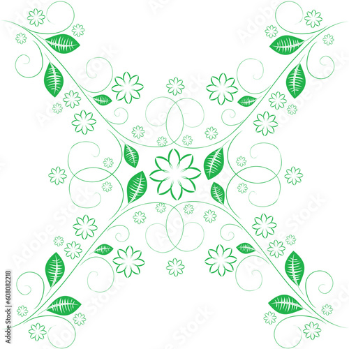 Flower seamless pattern of green colour on white background