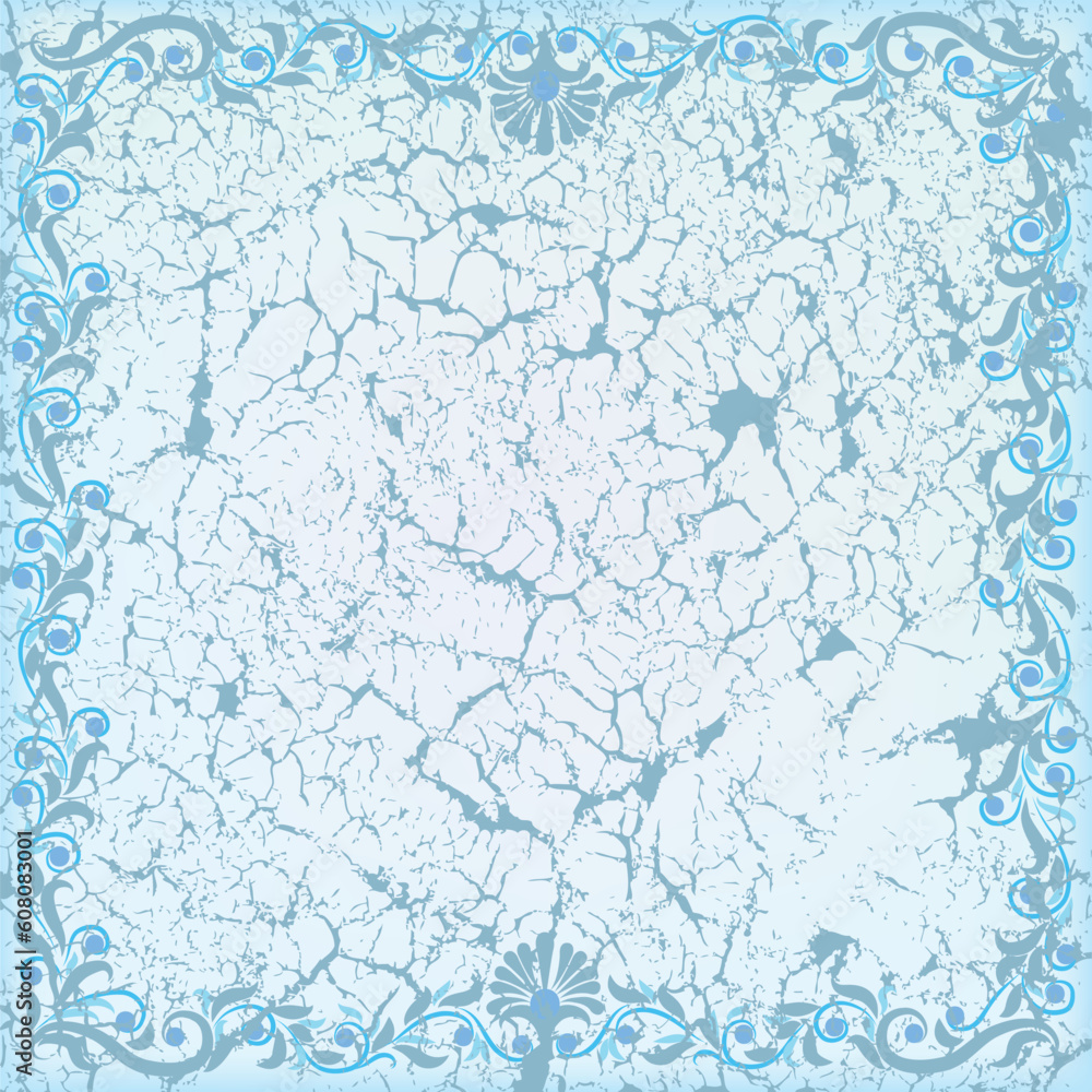abstract cracked white background with blue floral ornament abstract cracked white background with blue floral ornament