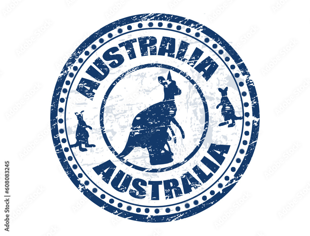 Grunge rubber stamp with kangaroo shape and the text Australia written inside the stamp, vector illustration Grunge rubber stamp with kangaroo shape and the text Australia written inside the stamp, vector illustration