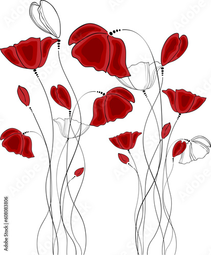 Vector pictures with red poppy flowers