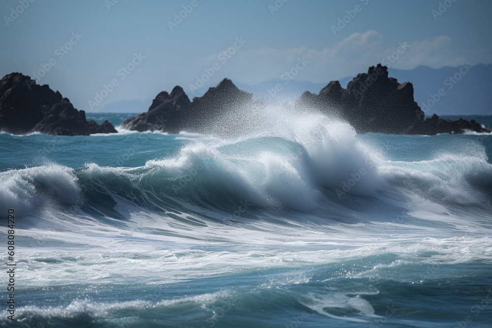 Fototapeta premium waves crashing on rocks