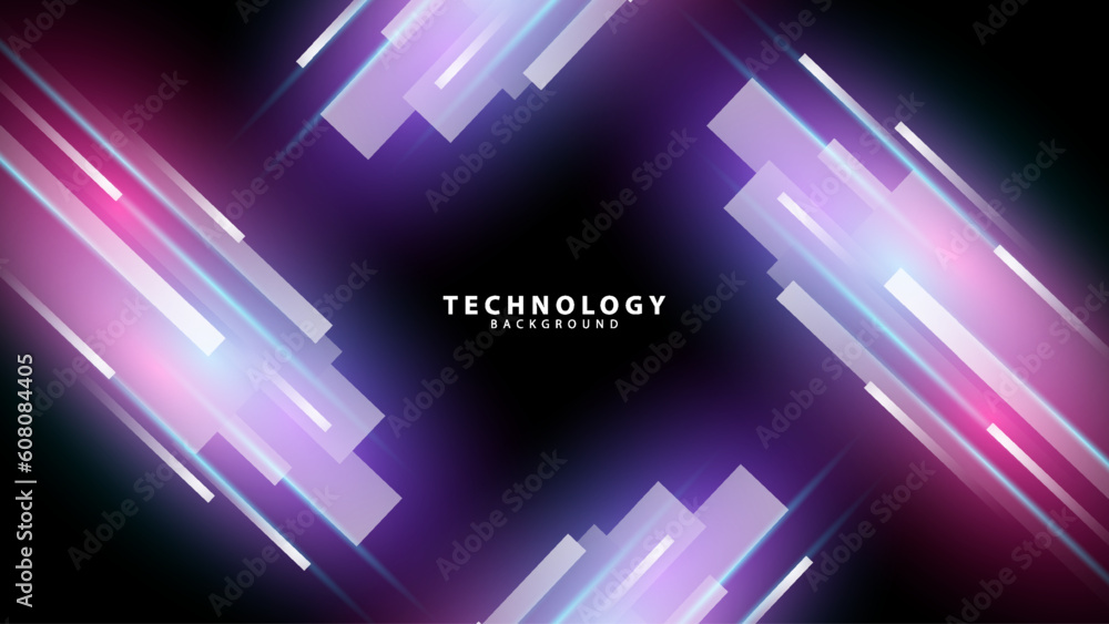 Obraz premium technology background with neon light effect lines