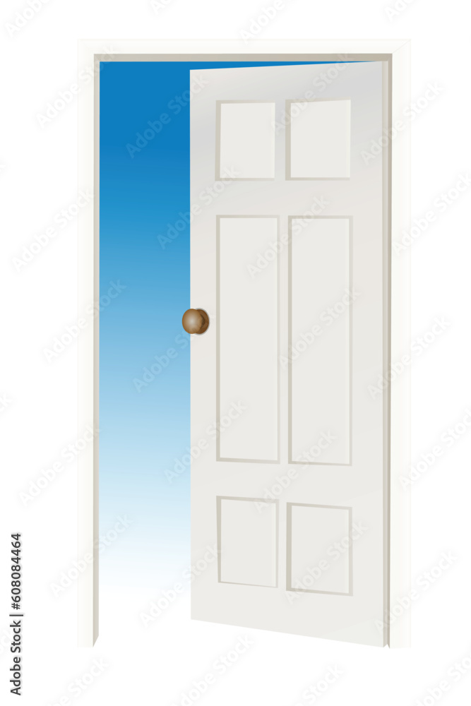 illustartion of open door with sky on other side illustartion of open door with sky on other side