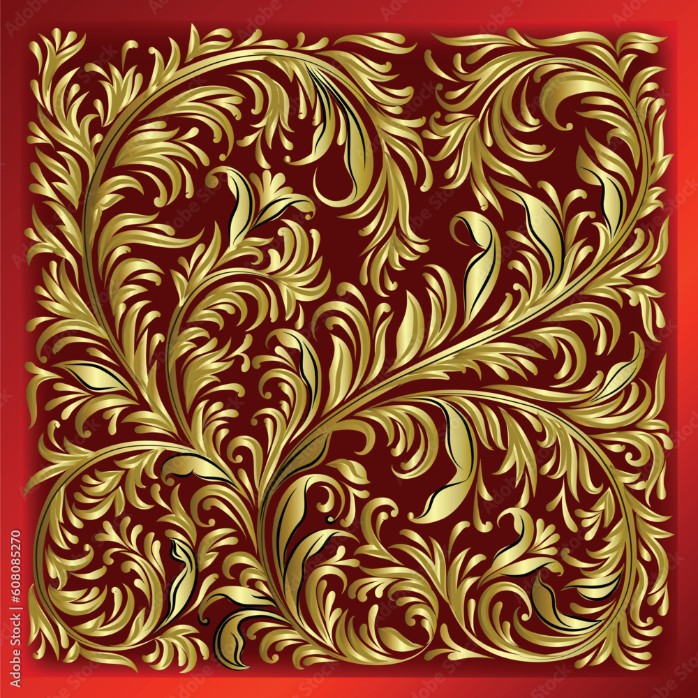 abstract red background with gold floral ornament on black abstract red background with gold floral ornament on black