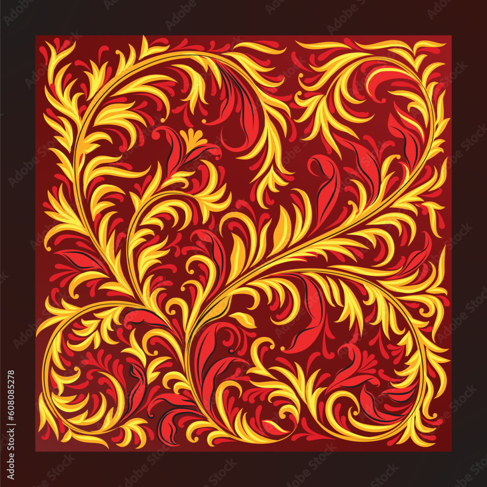 abstract red background with yellow floral ornament abstract red background with yellow floral ornament